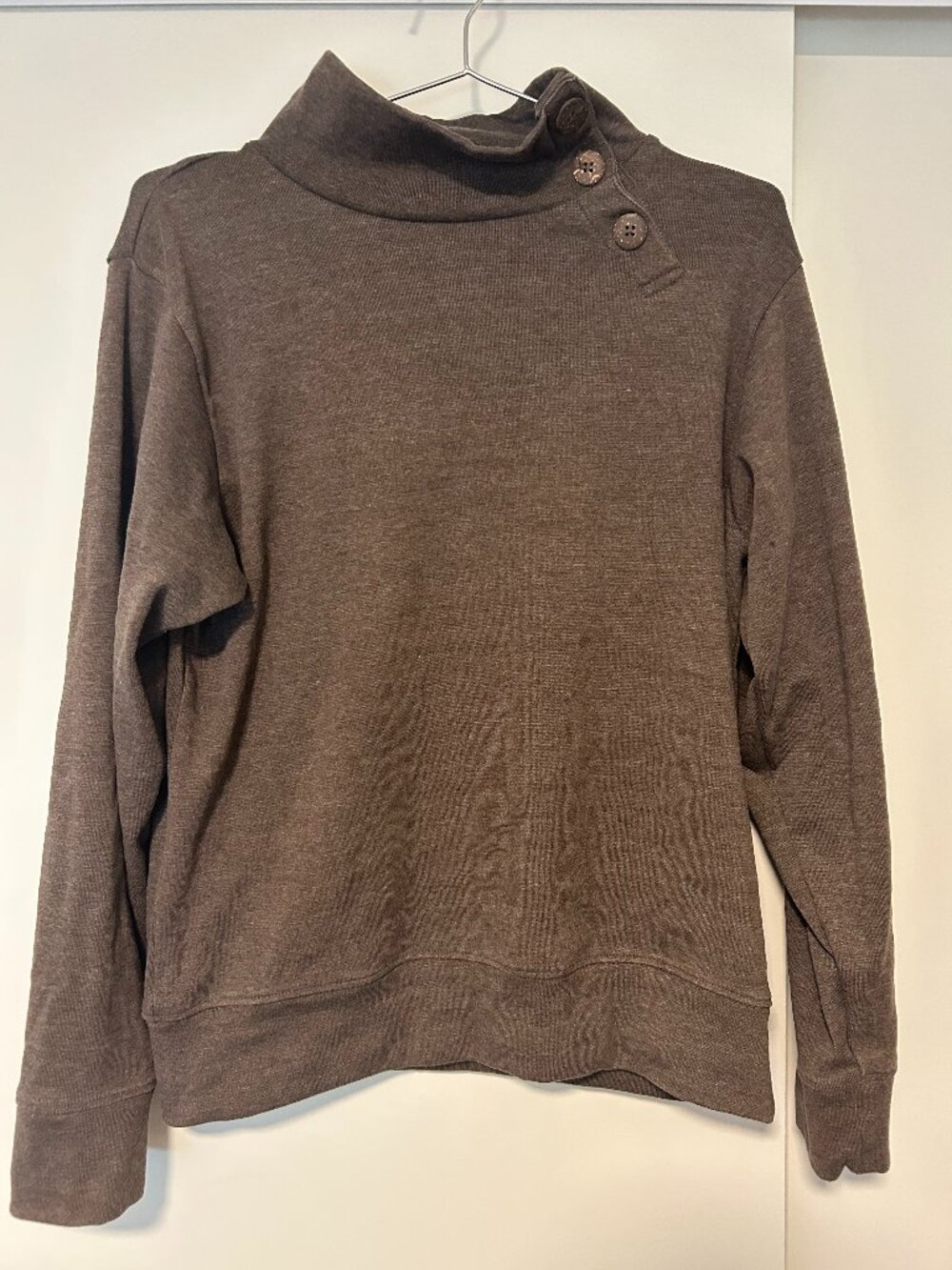 evolverie Mockneck Button Sweatshirt - Brown, Size L